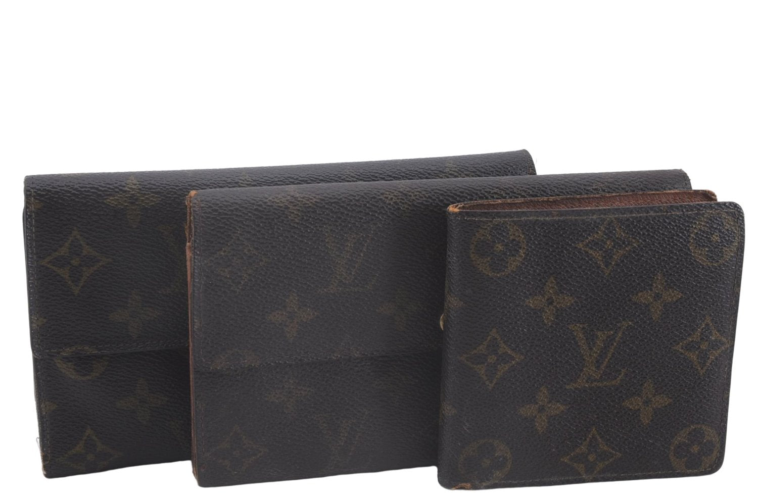 Authentic Louis Vuitton Monogram Long Bifold Wallet Purse Brown 3Set LV 7271D