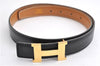 Authentic HERMES Mini Constance Leather Belt Size 65cm 25.6" Black Brown 7275E