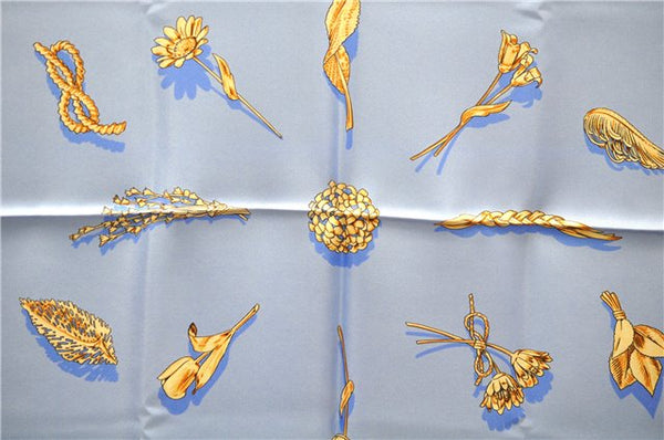 Authentic HERMES Carre 90 Scarf "Clips" Silk Blue 7279E