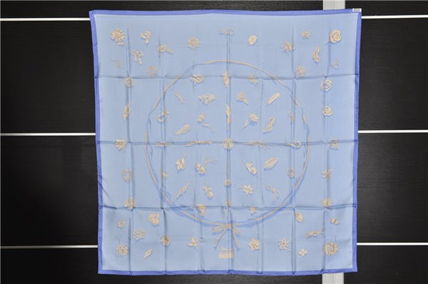 Authentic HERMES Carre 90 Scarf "Clips" Silk Blue 7279E