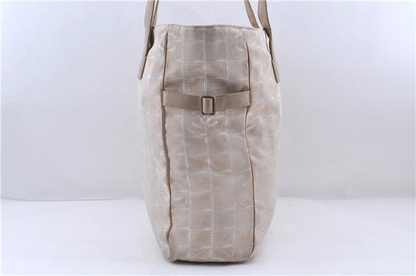 Authentic CHANEL New Travel Line Shoulder Tote Bag Nylon Leather Beige 7281C
