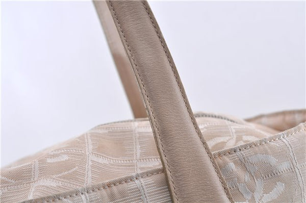 Authentic CHANEL New Travel Line Shoulder Tote Bag Nylon Leather Beige 7281C