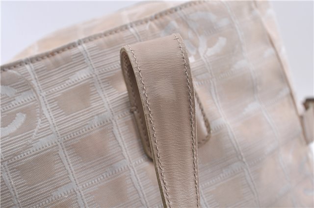 Authentic CHANEL New Travel Line Shoulder Tote Bag Nylon Leather Beige 7281C