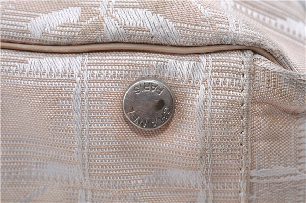 Authentic CHANEL New Travel Line Shoulder Tote Bag Nylon Leather Beige 7281C