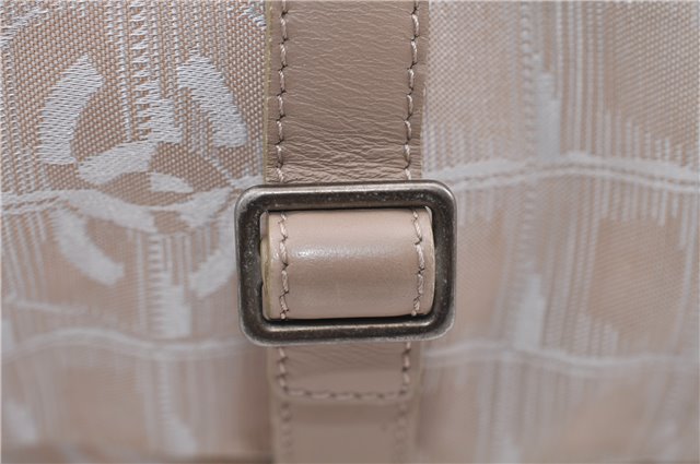 Authentic CHANEL New Travel Line Shoulder Tote Bag Nylon Leather Beige 7281C