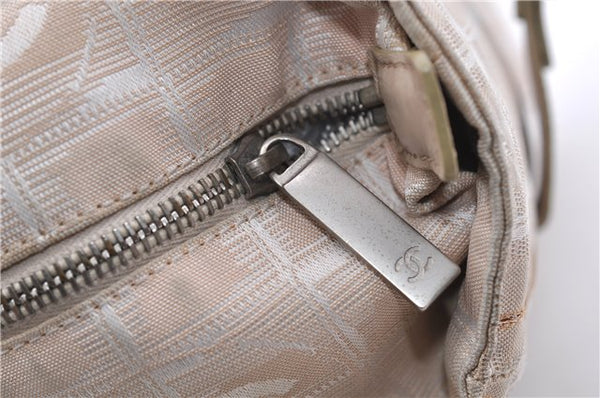 Authentic CHANEL New Travel Line Shoulder Tote Bag Nylon Leather Beige 7281C