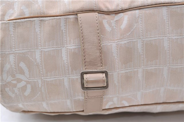 Authentic CHANEL New Travel Line Shoulder Tote Bag Nylon Leather Beige 7281C