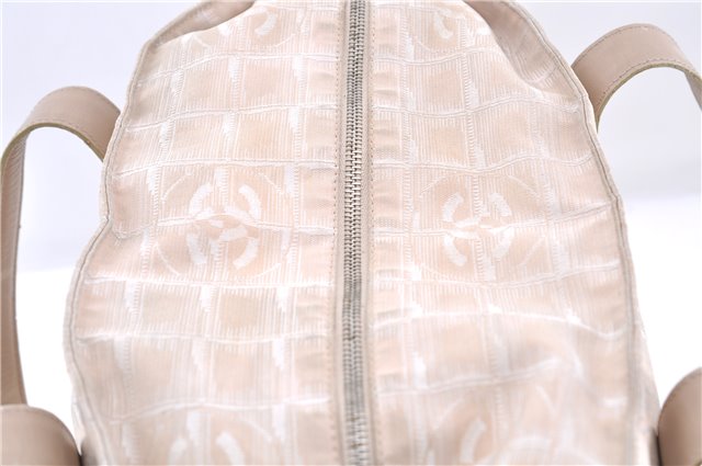 Authentic CHANEL New Travel Line Shoulder Tote Bag Nylon Leather Beige 7281C