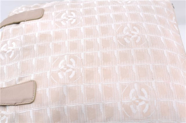 Authentic CHANEL New Travel Line Shoulder Tote Bag Nylon Leather Beige 7281C