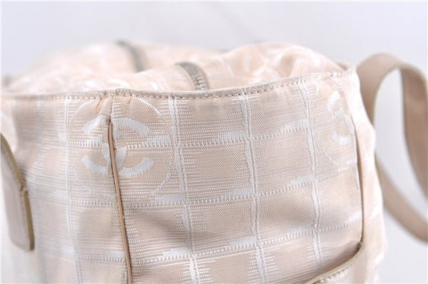 Authentic CHANEL New Travel Line Shoulder Tote Bag Nylon Leather Beige 7281C