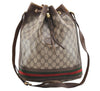 Authentic GUCCI Web Sherry Line Drawstring Bag GG PVC Leather Brown Junk 7290I