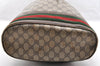 Authentic GUCCI Web Sherry Line Drawstring Bag GG PVC Leather Brown Junk 7290I