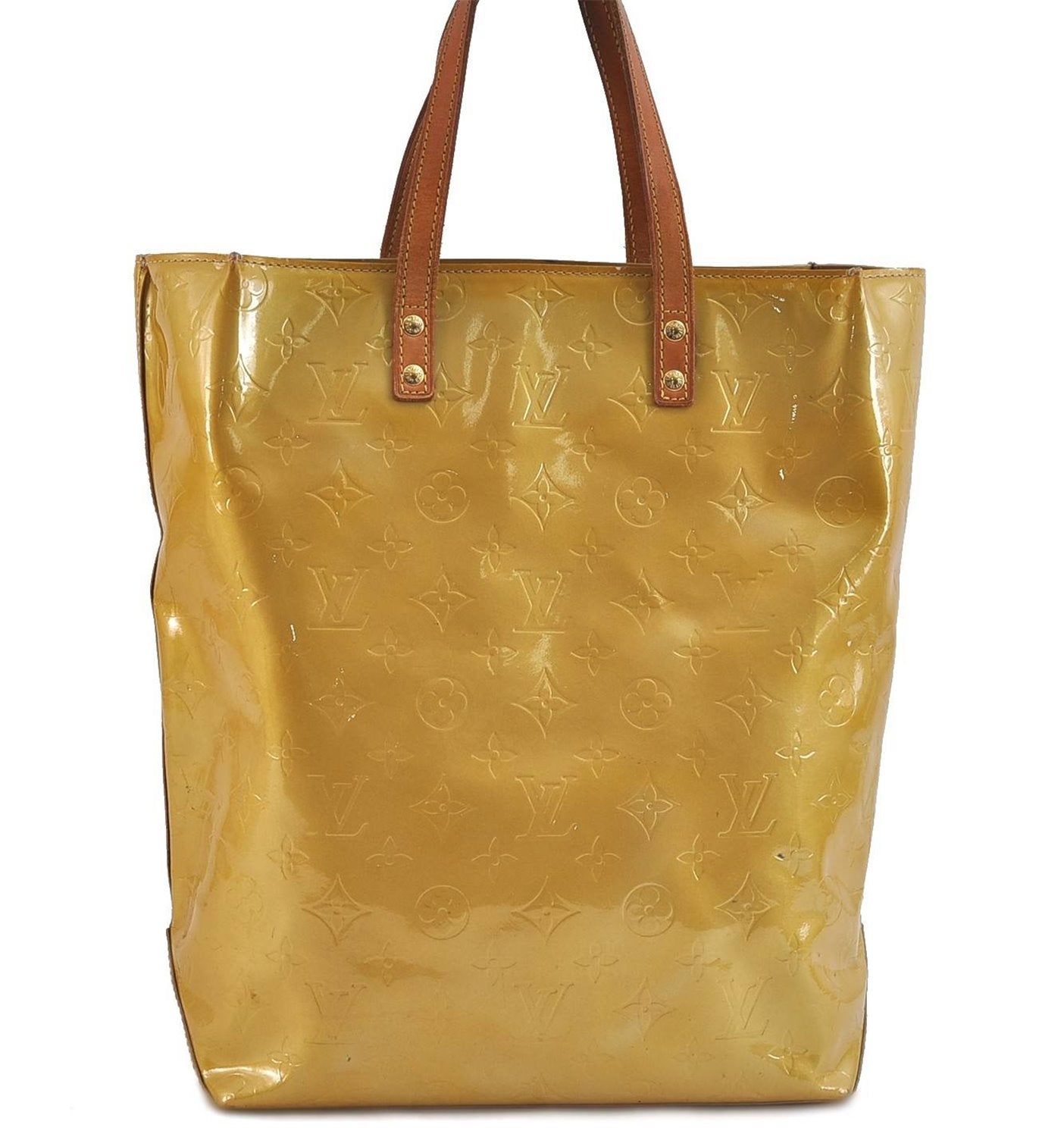 Authentic LOUIS VUITTON Vernis Reade MM Hand Tote Bag Yellow LV 7297C