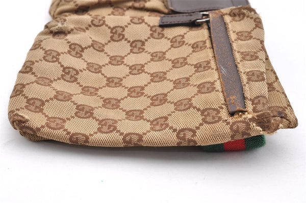 Authentic GUCCI Web Sherry Line Waist Bag GG Canvas Leather 28566 Brown 7298I