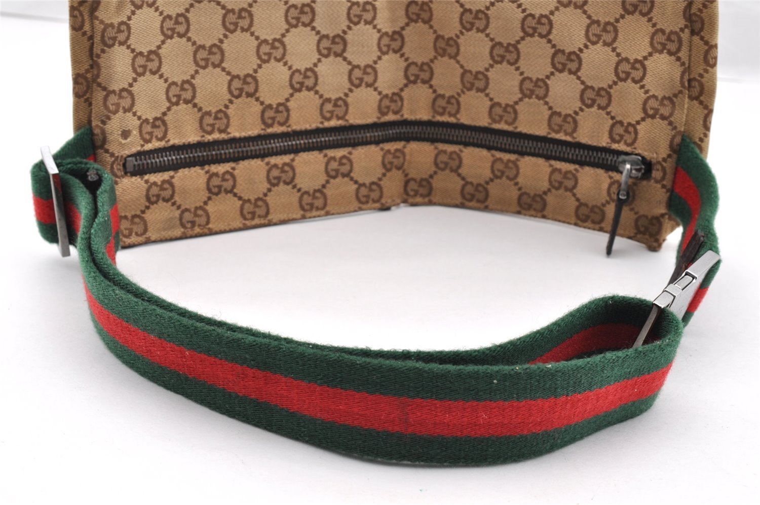 Authentic GUCCI Web Sherry Line Waist Bag GG Canvas Leather 28566 Brown 7298I