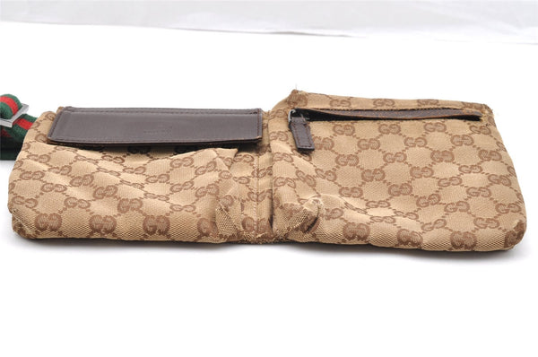 Authentic GUCCI Web Sherry Line Waist Bag GG Canvas Leather 28566 Brown 7298I