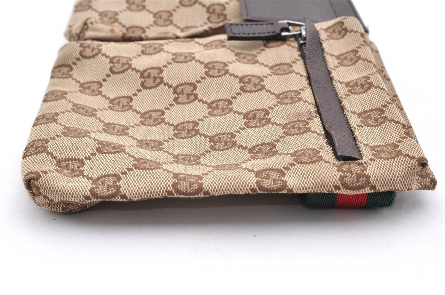 Authentic GUCCI Web Sherry Line Waist Bag GG Canvas Leather 28566 Brown 7299I