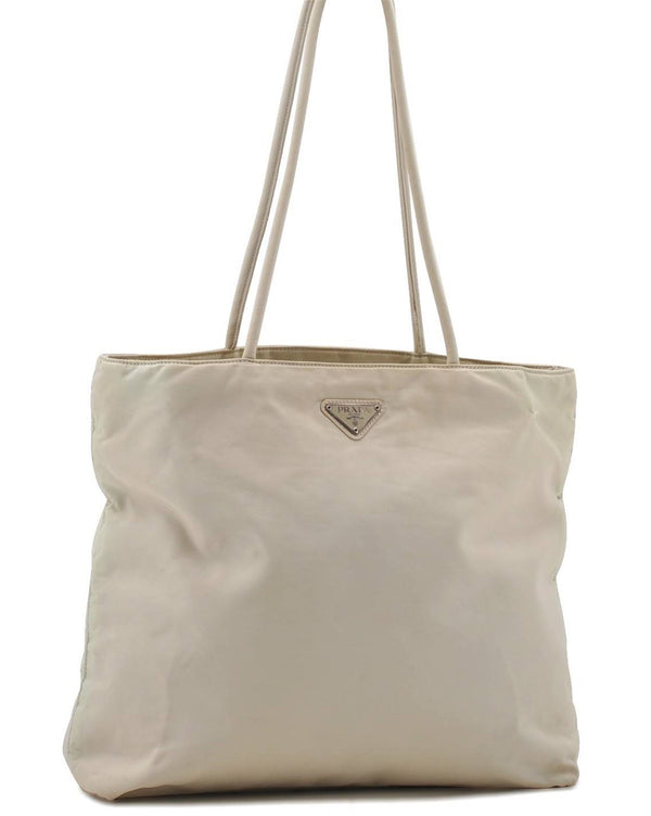 Authentic PRADA Nylon Shoulder Tote Bag Purse Ivory 7312C