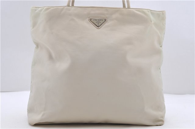 Authentic PRADA Nylon Shoulder Tote Bag Purse Ivory 7312C