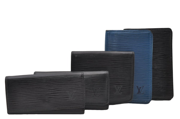 Auth Louis Vuitton Epi Key Case Card Case Coin Purse Black Blue 5Set LV 7313D