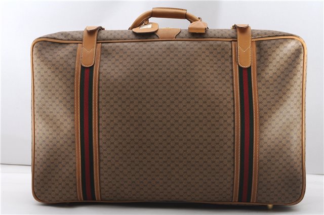 Authentic GUCCI Micro GG Web Sherry Line Trunk Case GG PVC Leather Brown 7315F