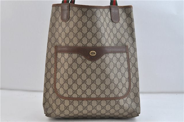 Authentic GUCCI Web Sherry Line Shoulder Tote Bag PVC Leather Brown 7331C