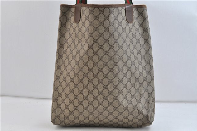 Authentic GUCCI Web Sherry Line Shoulder Tote Bag PVC Leather Brown 7331C