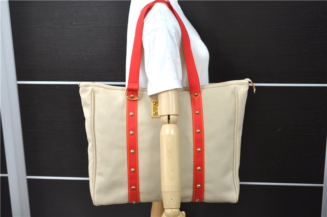 Authentic LOUIS VUITTON Antigua Cabas GM Tote Bag Ivory Red M40032 LV 7333C