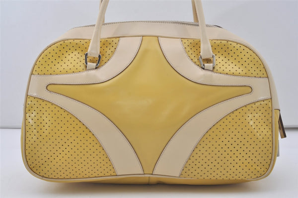 Authentic PRADA Leather Nappa Punching Shoulder Hand Bag B10524 Yellow 7334I