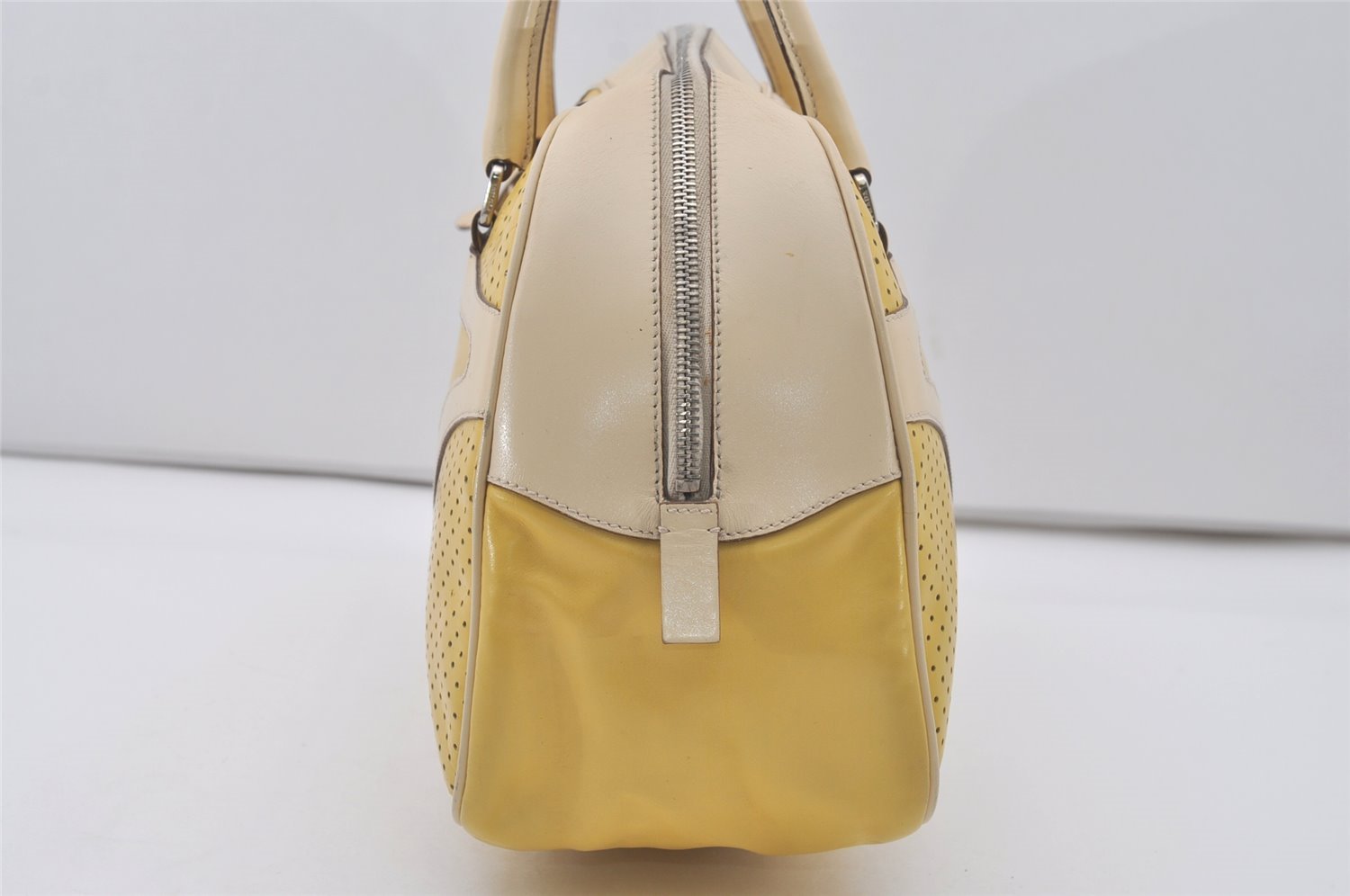 Authentic PRADA Leather Nappa Punching Shoulder Hand Bag B10524 Yellow 7334I