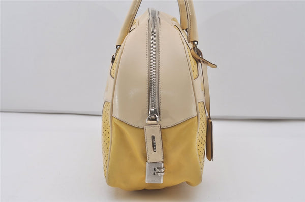 Authentic PRADA Leather Nappa Punching Shoulder Hand Bag B10524 Yellow 7334I