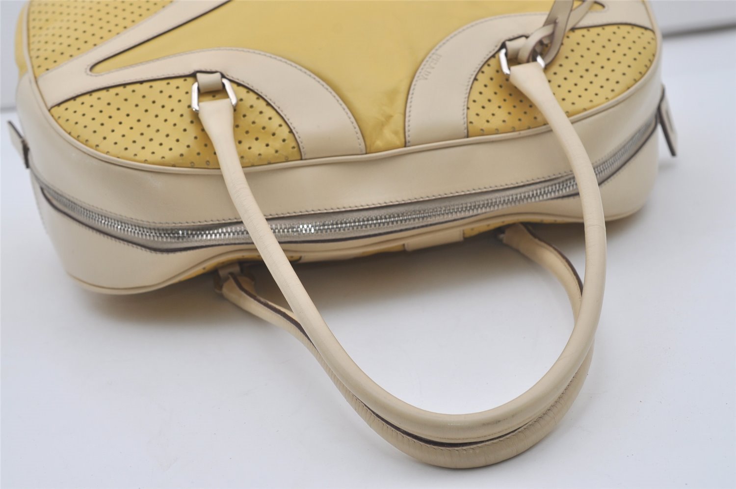 Authentic PRADA Leather Nappa Punching Shoulder Hand Bag B10524 Yellow 7334I