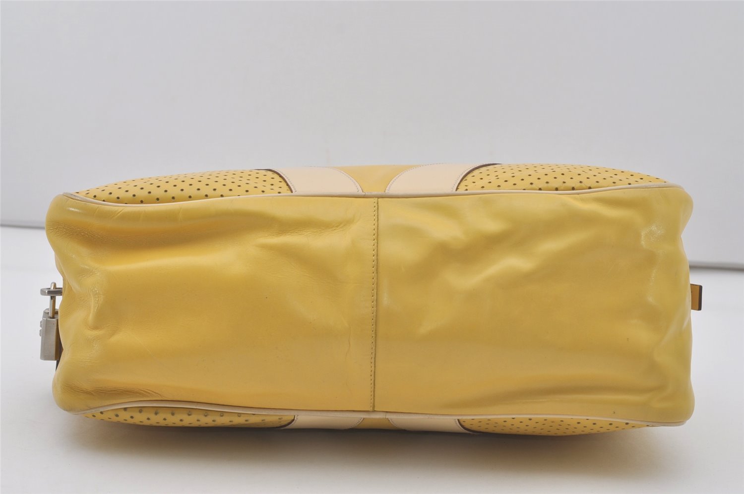 Authentic PRADA Leather Nappa Punching Shoulder Hand Bag B10524 Yellow 7334I