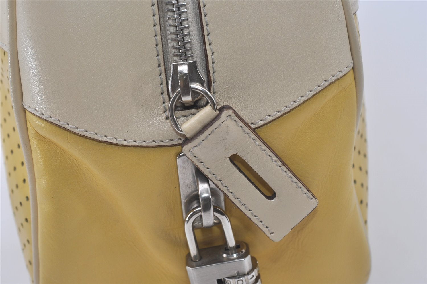 Authentic PRADA Leather Nappa Punching Shoulder Hand Bag B10524 Yellow 7334I