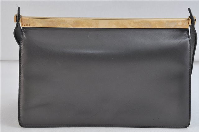 Authentic GUCCI Shoulder Hand Bag Purse Leather Gray Gold 7343C