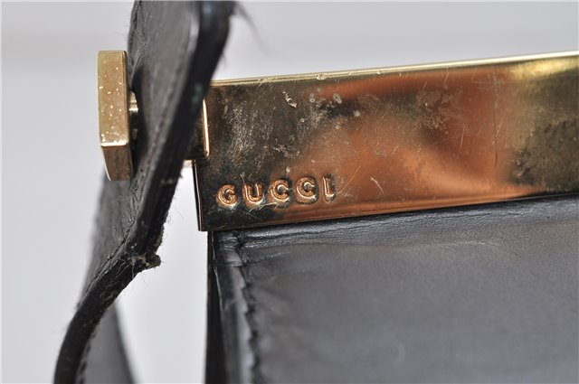 Authentic GUCCI Shoulder Hand Bag Purse Leather Gray Gold 7343C