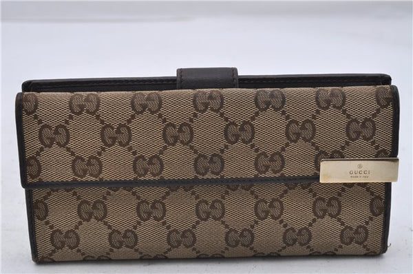 Authentic GUCCI Long Wallet Purse GG Canvas Leather 257012 Brown 7345D