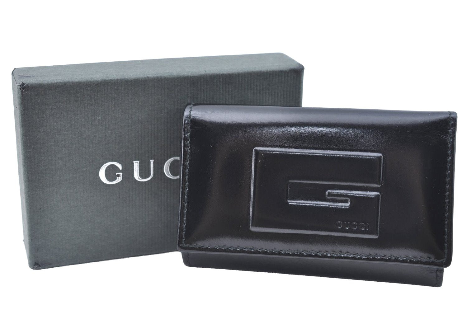 Authentic GUCCI Vintage 6 Hooks Key Case Holder Leather Black Box 7351F