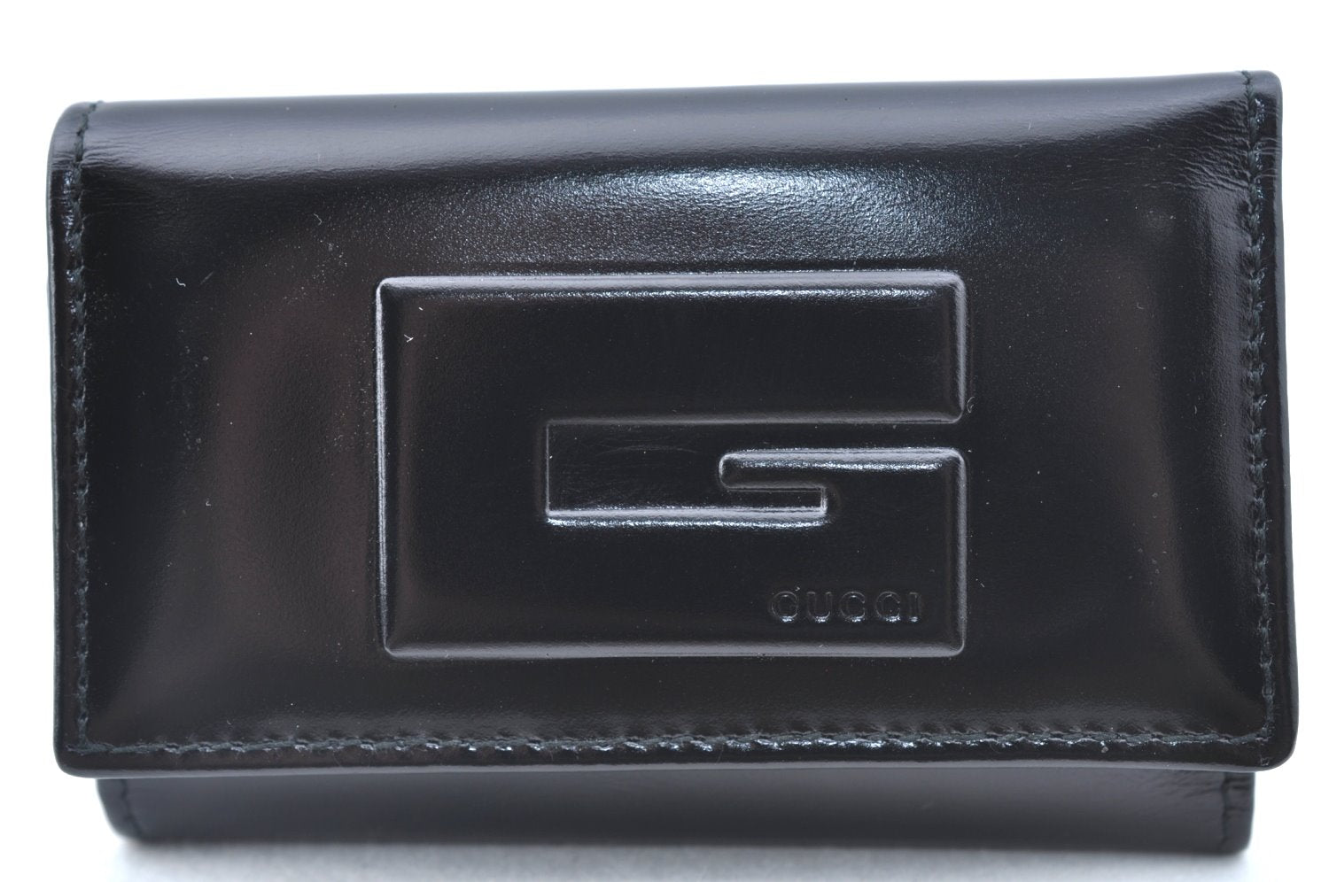 Authentic GUCCI Vintage 6 Hooks Key Case Holder Leather Black Box 7351F