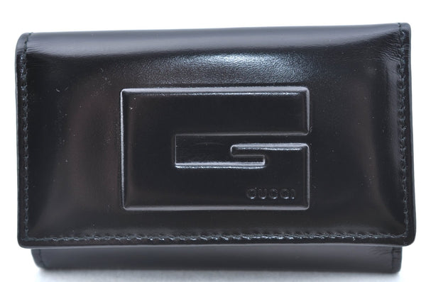 Authentic GUCCI Vintage 6 Hooks Key Case Holder Leather Black Box 7351F
