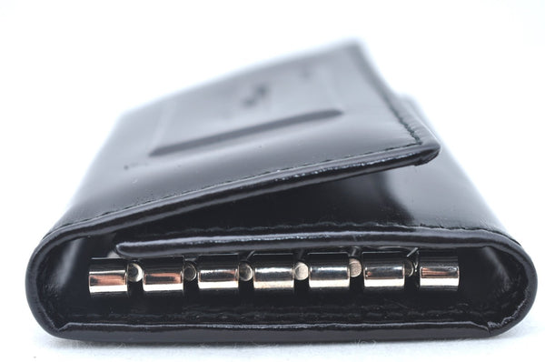 Authentic GUCCI Vintage 6 Hooks Key Case Holder Leather Black Box 7351F