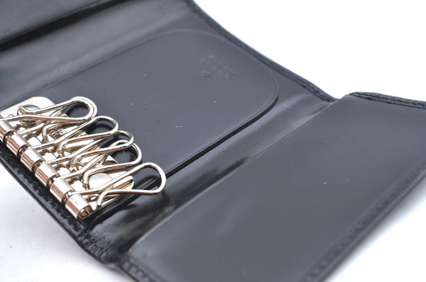 Authentic GUCCI Vintage 6 Hooks Key Case Holder Leather Black Box 7351F