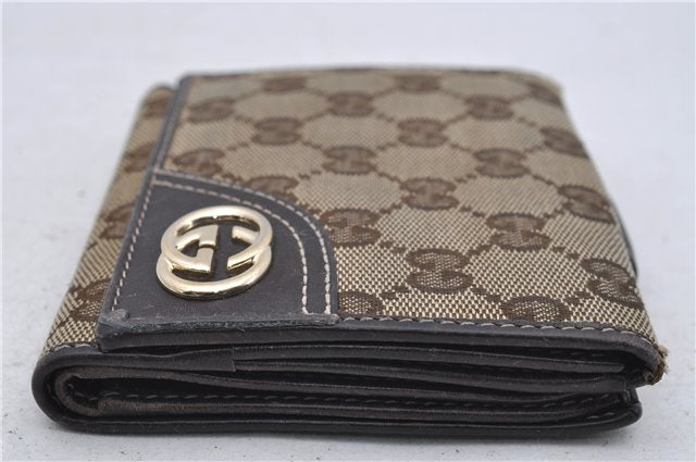 Authentic GUCCI Bifold Wallet Purse GG Canvas Leather 181596 Brown 7356D