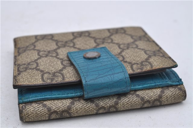 Authentic GUCCI Bifold Wallet Purse GG PVC Leather 115039 Brown Blue 7357D