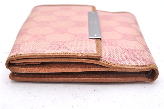 Authentic GUCCI Bifold Wallet Purse GG Canvas Leather 112664 Pink 7358D