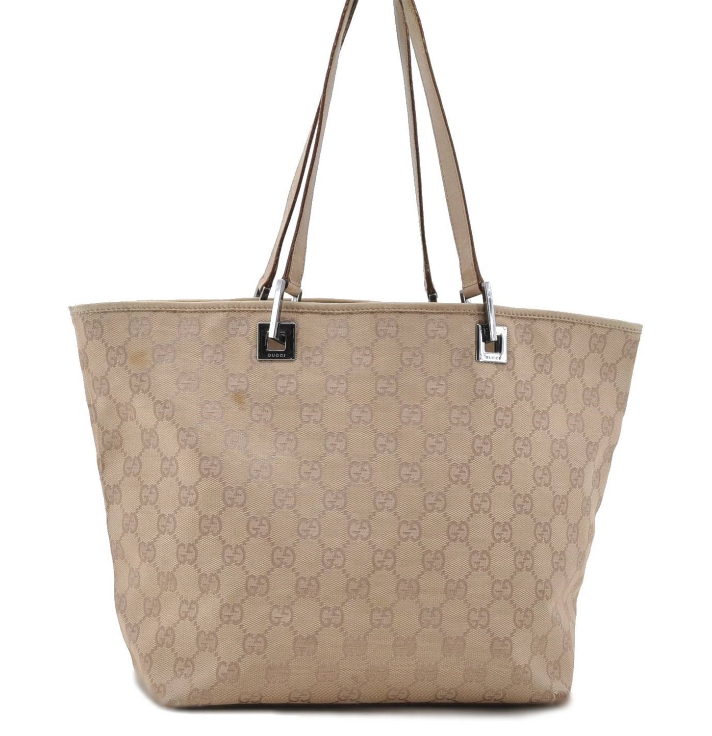 Authentic GUCCI Shoulder Tote Bag GG Canvas Leather Beige 7359C