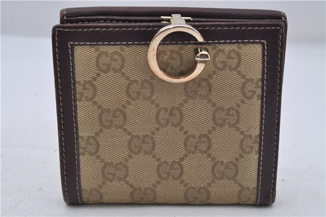 Authentic GUCCI Bifold Wallet Purse GG Canvas Leather 190390 Beige Brown 7359D