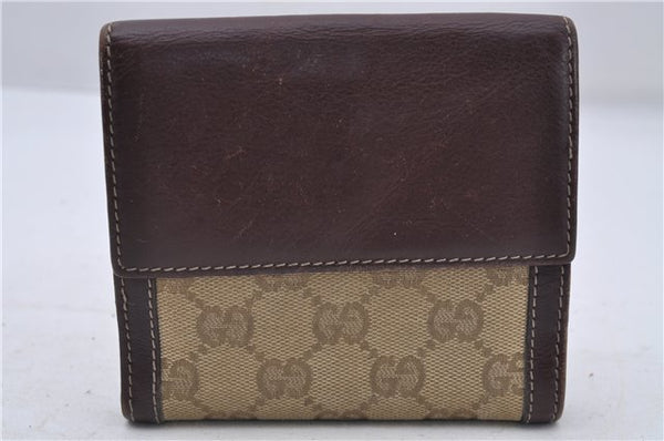 Authentic GUCCI Bifold Wallet Purse GG Canvas Leather 190390 Beige Brown 7359D