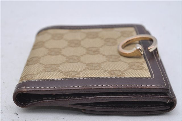 Authentic GUCCI Bifold Wallet Purse GG Canvas Leather 190390 Beige Brown 7359D