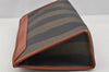 Authentic FENDI Pequin Clutch Hand Bag Purse PVC Leather Brown Black 7364I